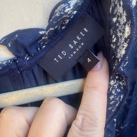 NEW TED BAKER Iggiey Metallic Burnout Midi Dress in Navy, Size 10/M - Picture 3 of 14